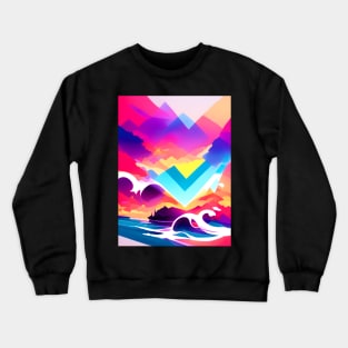 Violet Surf Wave Neon Abstract Pattern Crewneck Sweatshirt